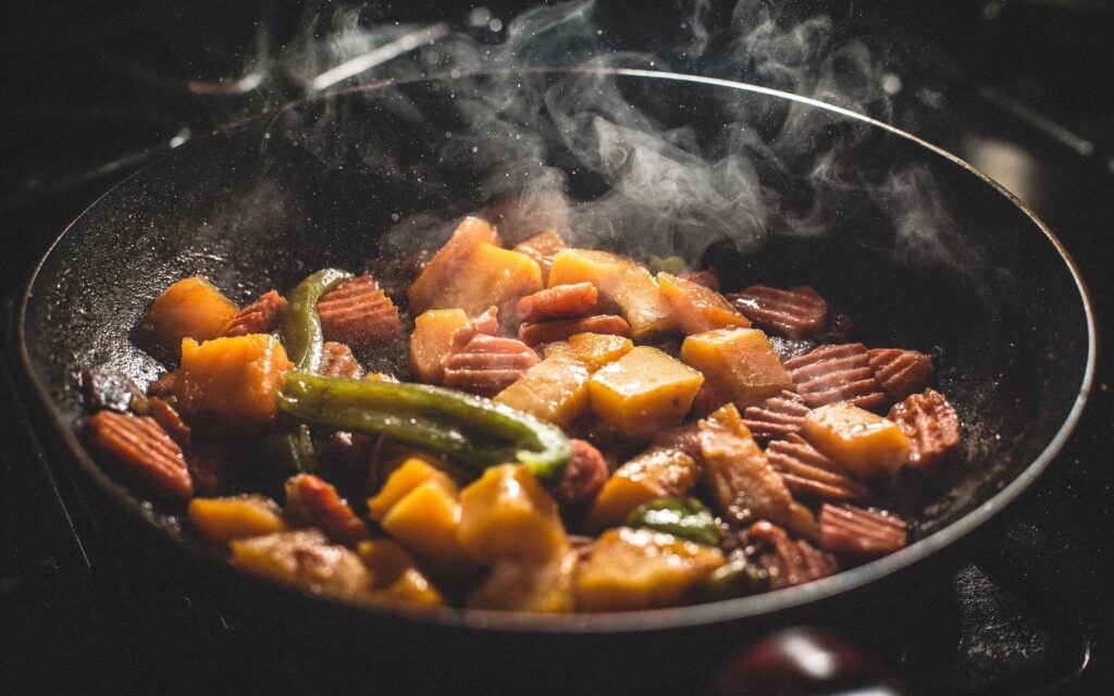 Closeup shot of a dish being cooked